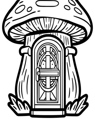 Tiny Mushroom Door - Free printable coloring page