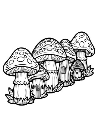 Rainbow Mushroom Row - Free printable coloring page