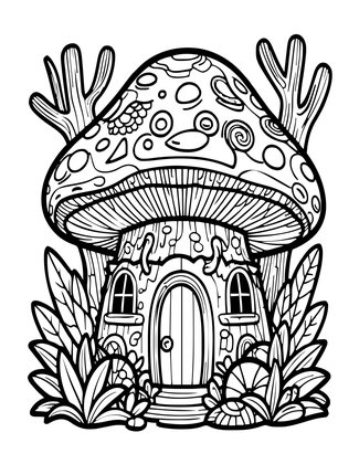 Abandoned Mushroom House - Free printable coloring page