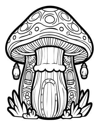 Mushroom House Interior - Free printable coloring page