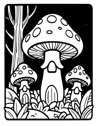 Mushroom House at Night - Free printable coloring page