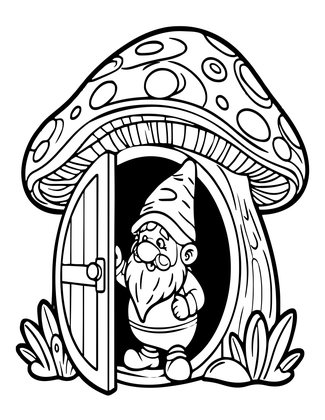 Gnome Mushroom Home - Free printable coloring page