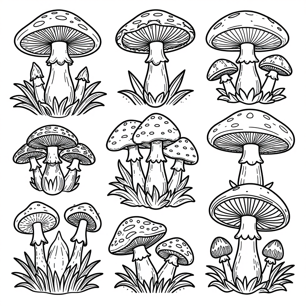 Mushrooms Fungi coloring pages collection - 30 free printable pages