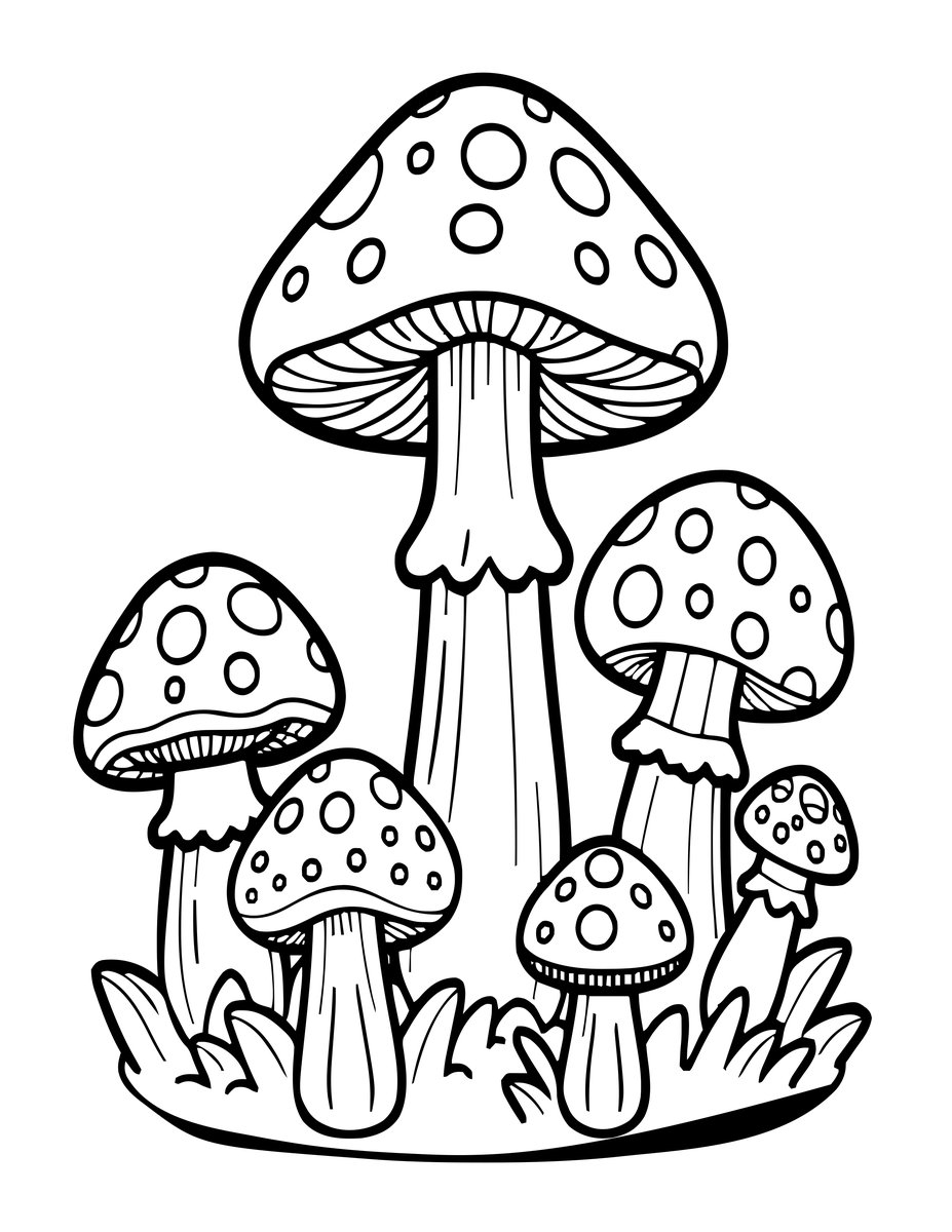 Toadstool Family - free printable coloring page