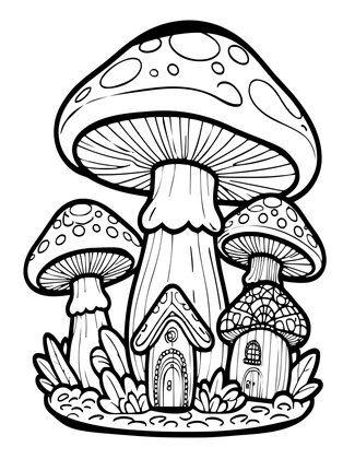 Mushroom Village - Free printable coloring page