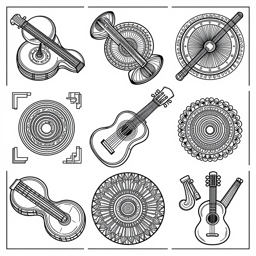 Musical Instruments coloring pages collection - 40 free printable pages