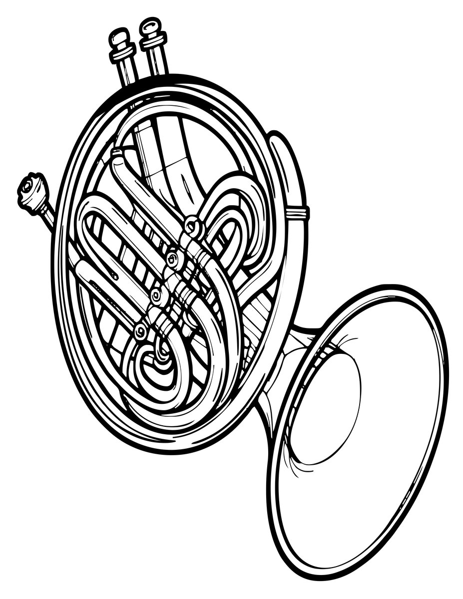 French Horn - free printable coloring page