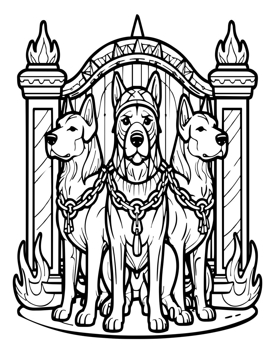 Cerberus - free printable coloring page