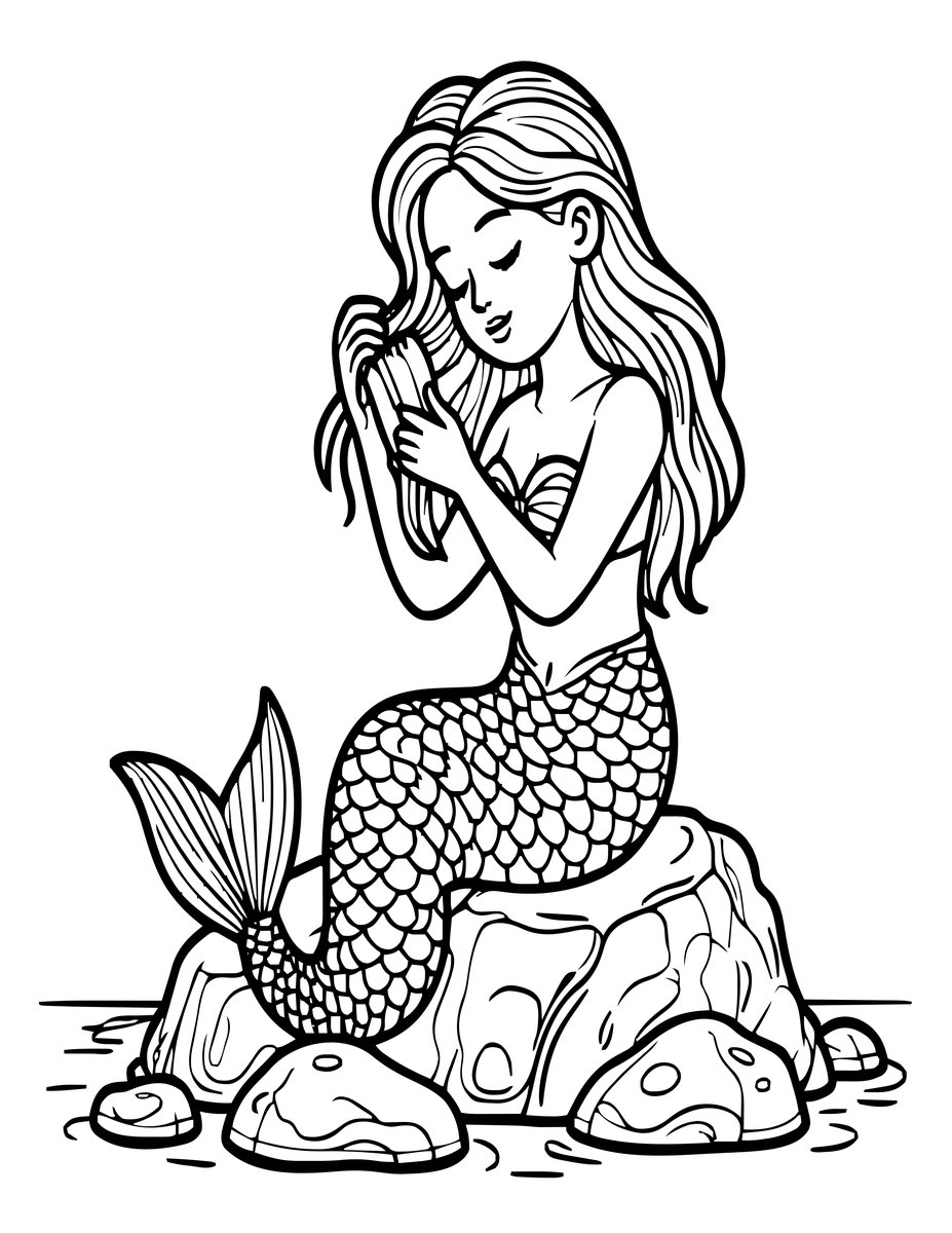 Mermaid - free printable coloring page
