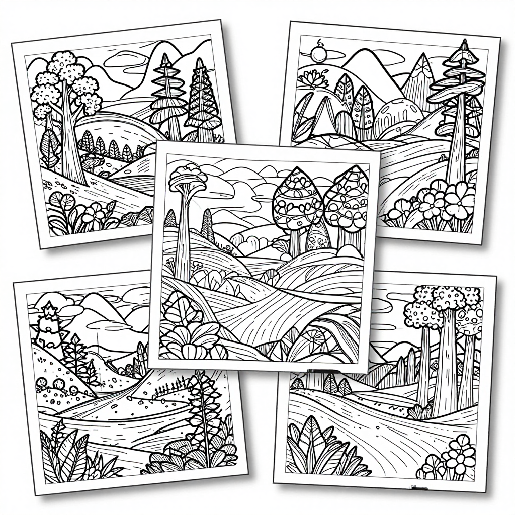 Nature Landscapes coloring pages collection - 40 free printable pages