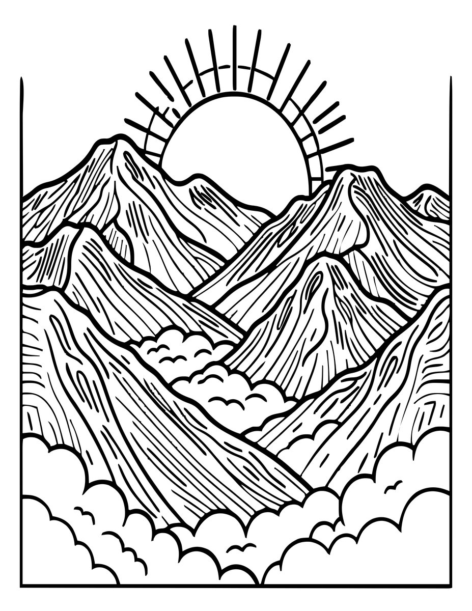 Mountain Sunrise - free printable coloring page