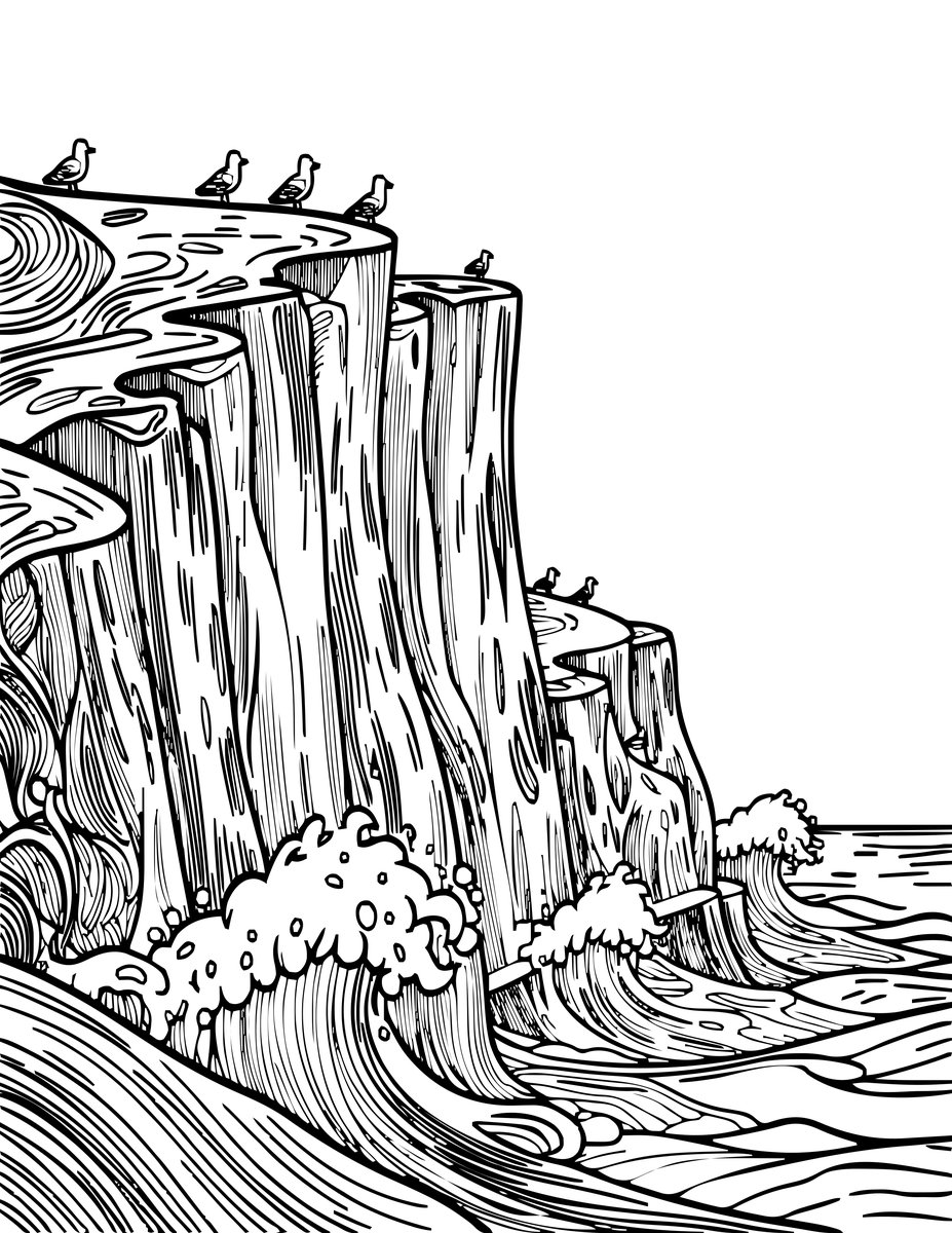 Coastal Cliffs - free printable coloring page