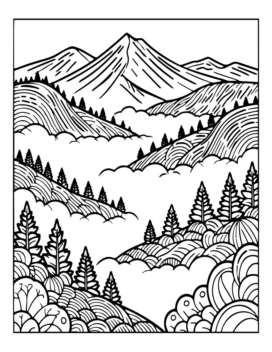 Misty Valley - free printable coloring page