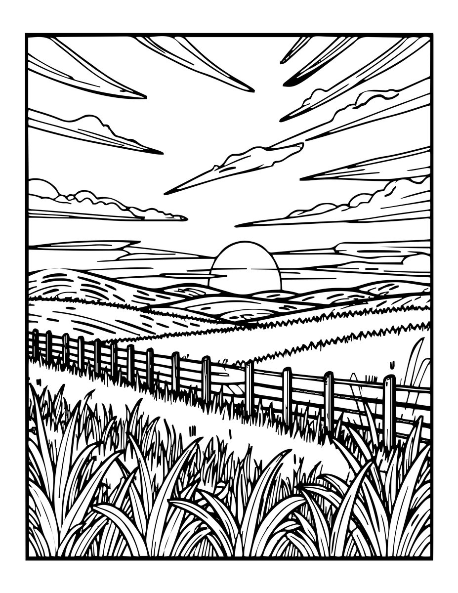 Prairie Sunset - free printable coloring page