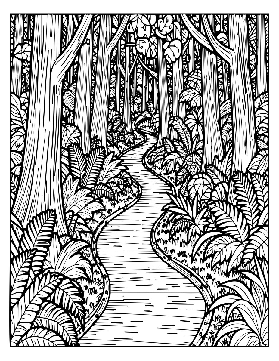 Forest Path - free printable coloring page