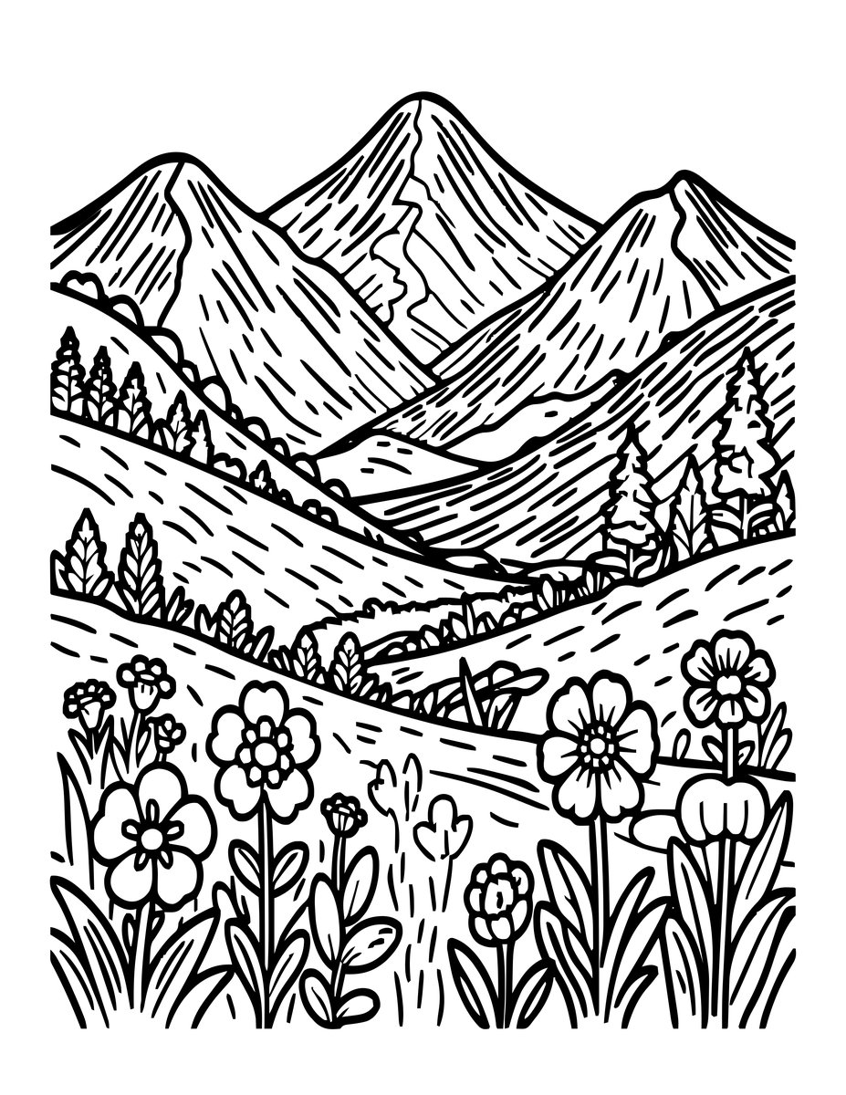 Alpine Meadow - free printable coloring page