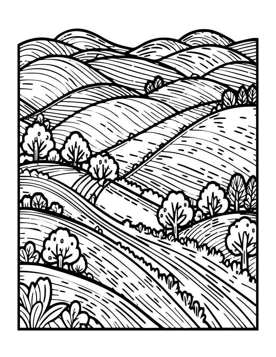 Rolling Hills - free printable coloring page