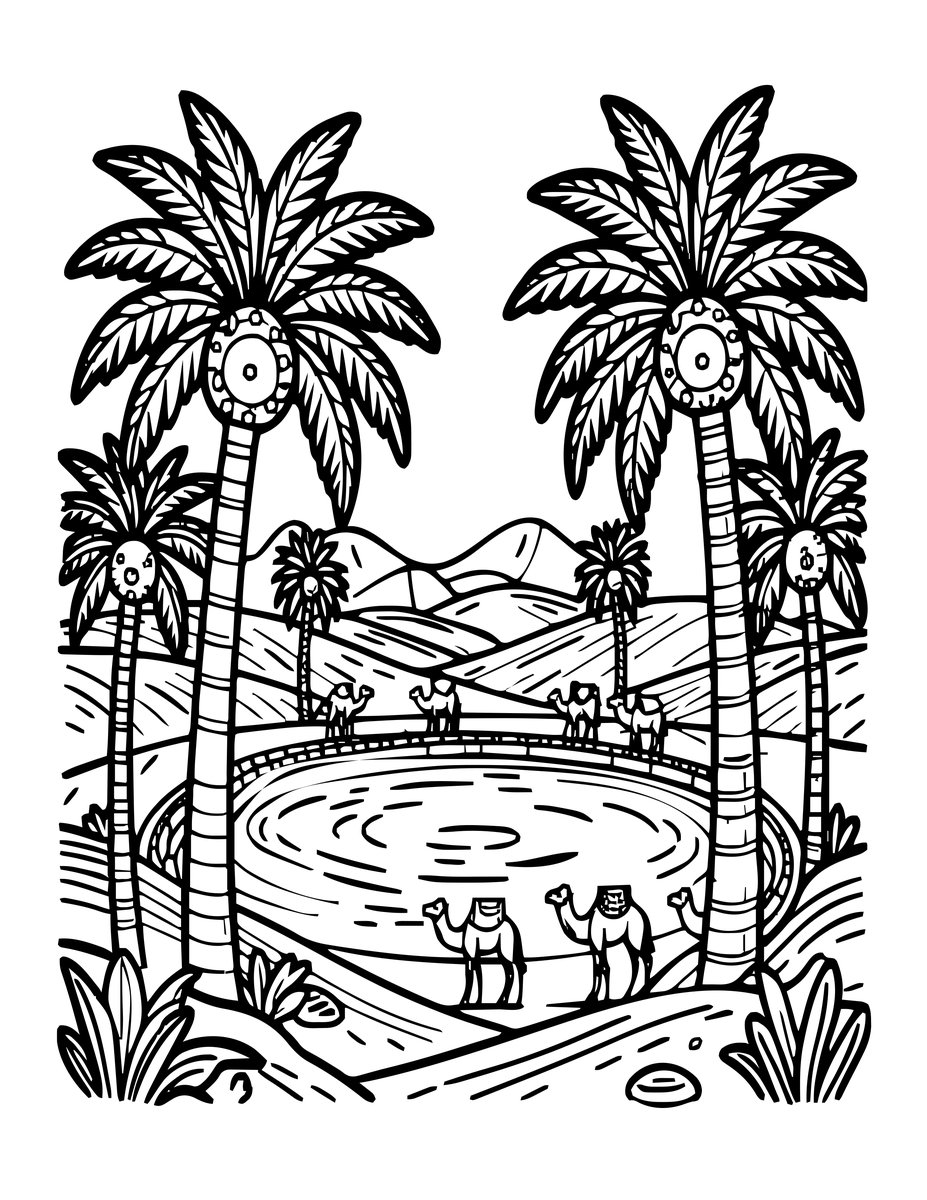 Oasis Scene - free printable coloring page