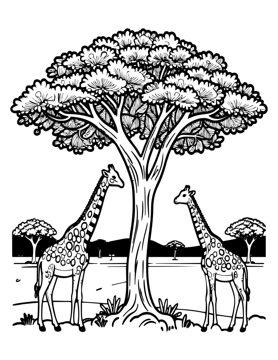 Savanna Sunset - free printable coloring page