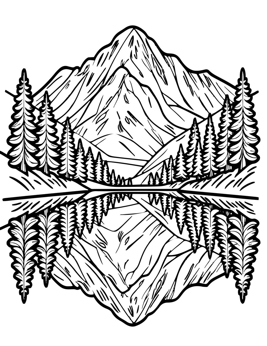 Mountain Lake - free printable coloring page