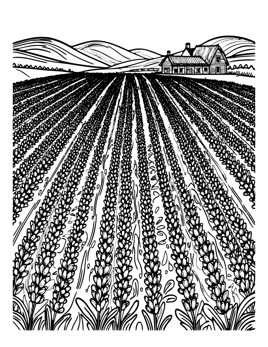 Lavender Fields - free printable coloring page
