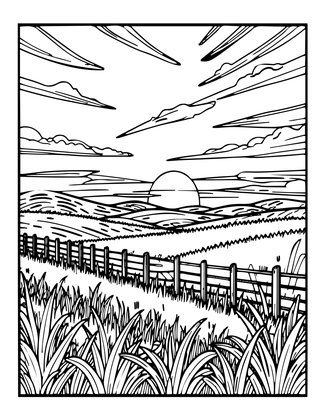 Prairie Sunset - Free printable coloring page