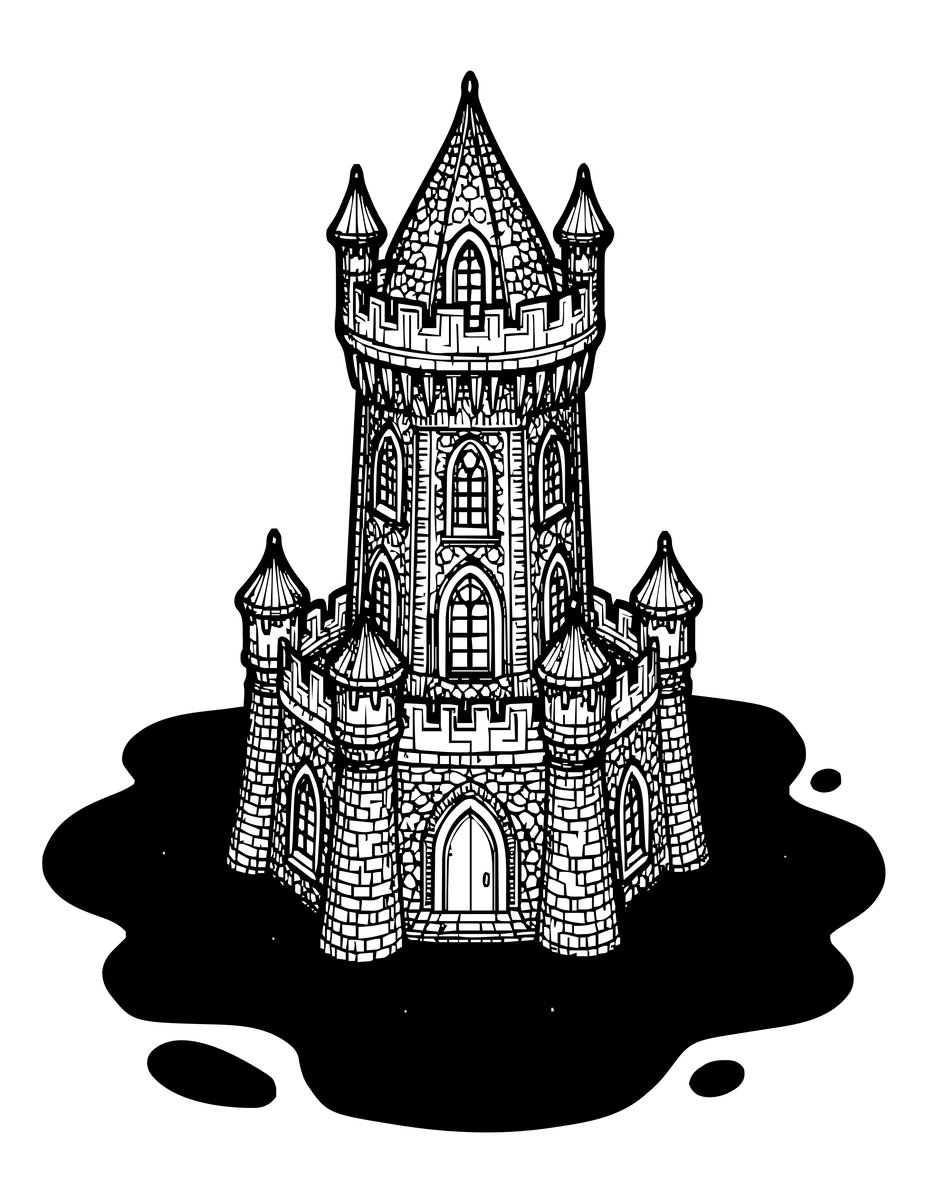 Tower and Moat - free printable coloring page