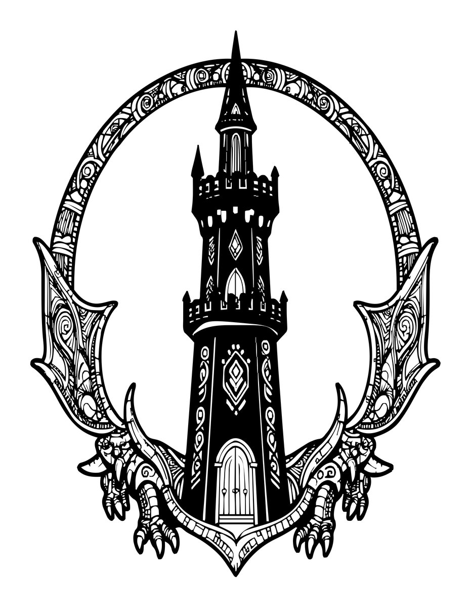 Tower and Dragon - free printable coloring page