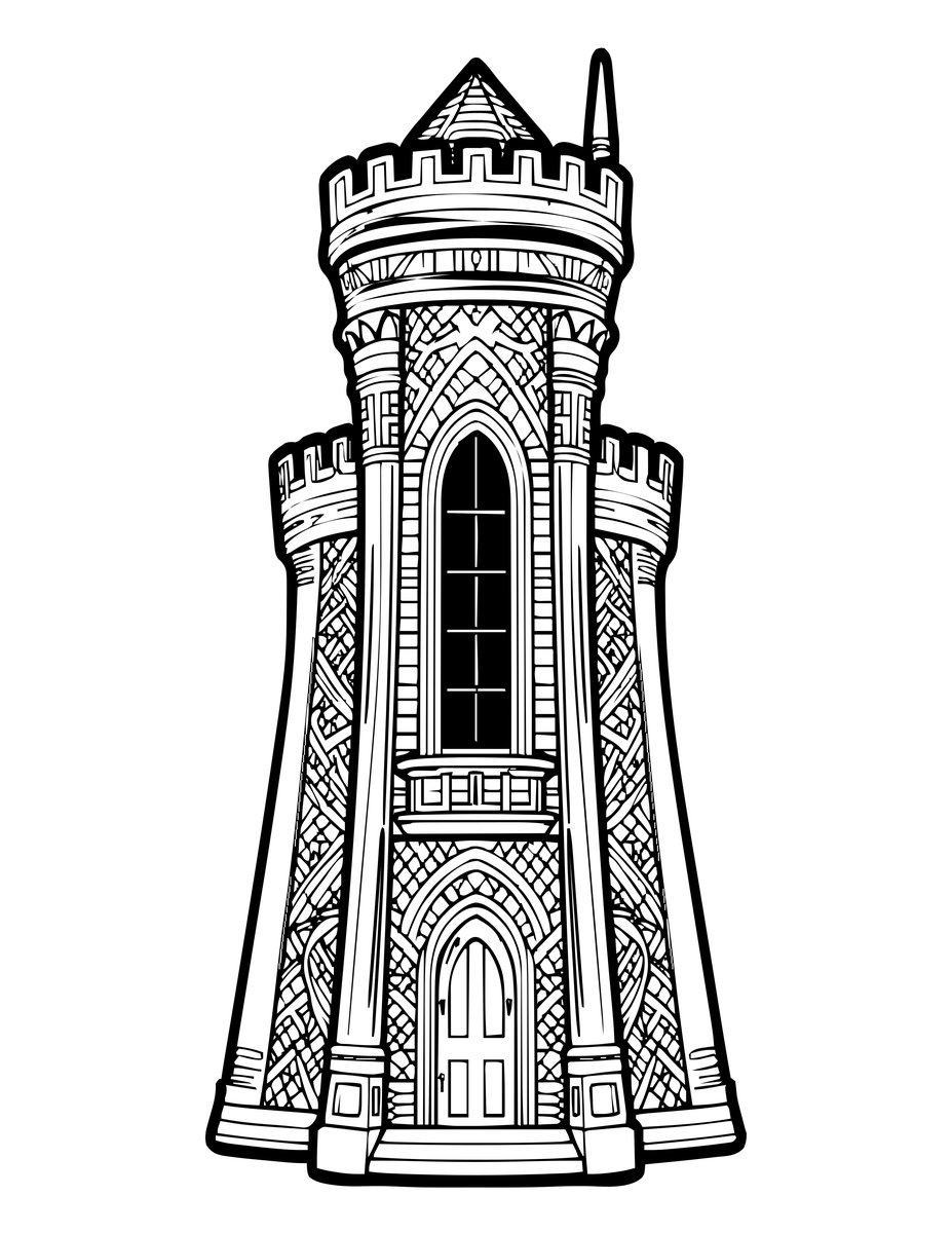 Tower at Night - free printable coloring page
