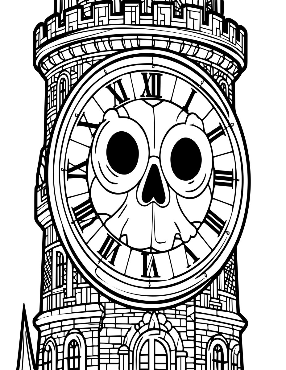 Tower Clock - free printable coloring page