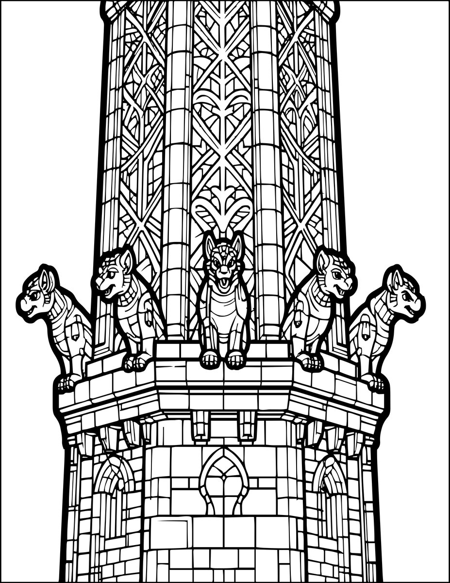 Tower and Gargoyles - free printable coloring page