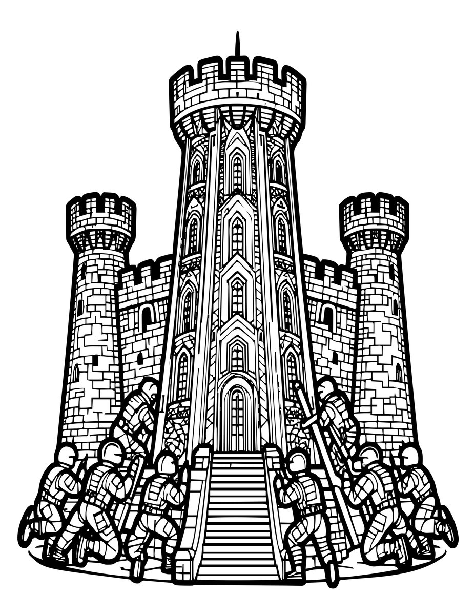 Tower Siege - free printable coloring page