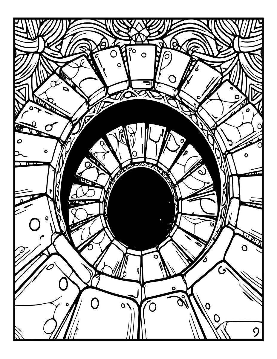 Tower Interior Stairs - free printable coloring page