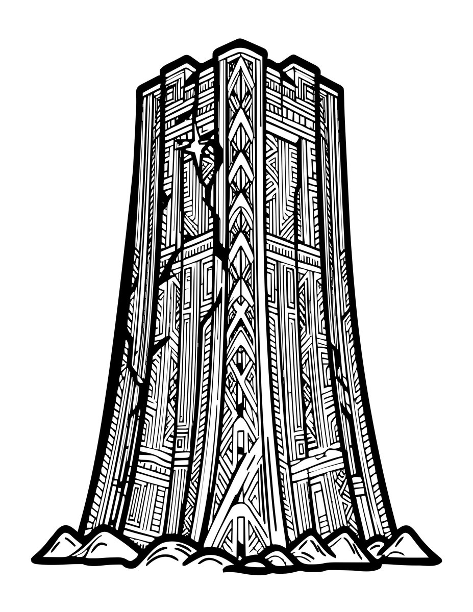 Tower and Dawn - free printable coloring page