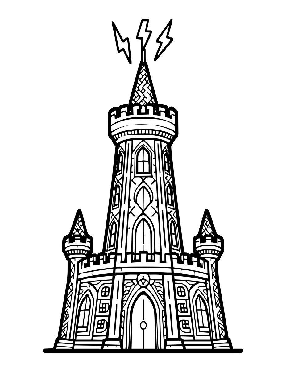 Tower and Lightning - free printable coloring page