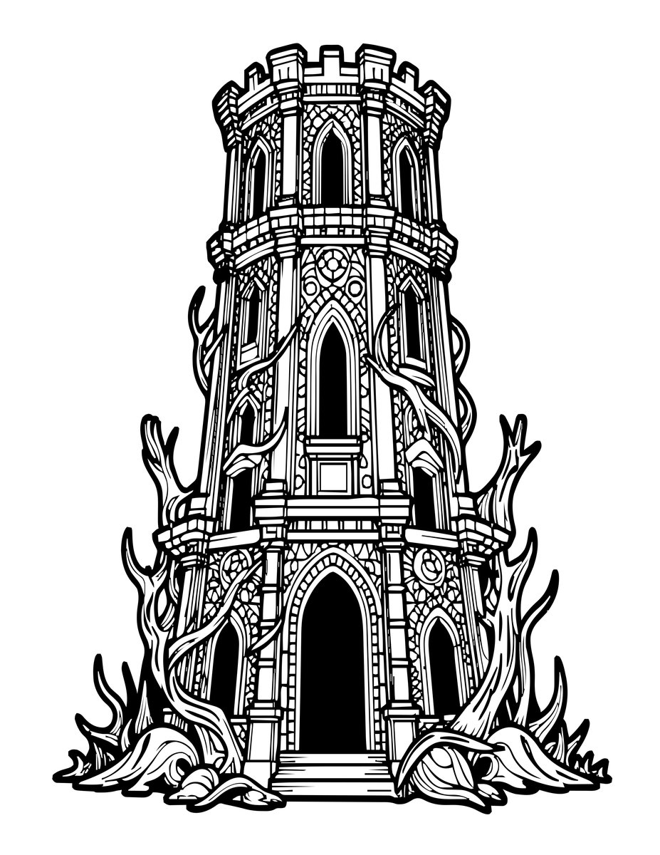 Ruined Tower - free printable coloring page