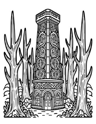 Tower and Dead Forest - Free printable coloring page
