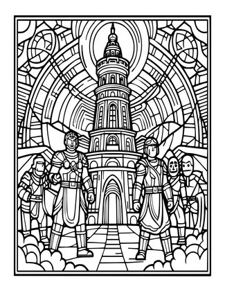 Tower and Heroes - Free printable coloring page