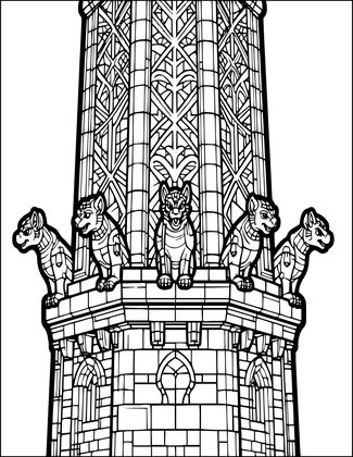 Tower and Gargoyles - Free printable coloring page