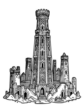 Tower and Fallen Kingdom - Free printable coloring page