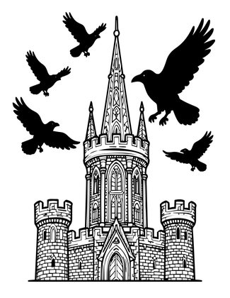 Tower and Ravens - Free printable coloring page