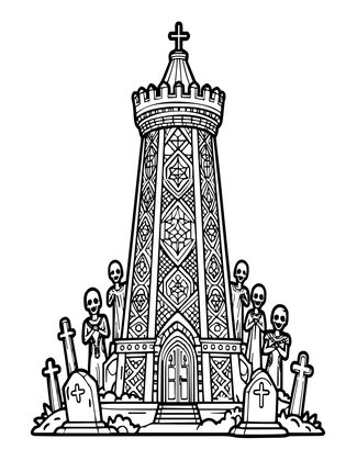 Tower and Graveyard - Free printable coloring page