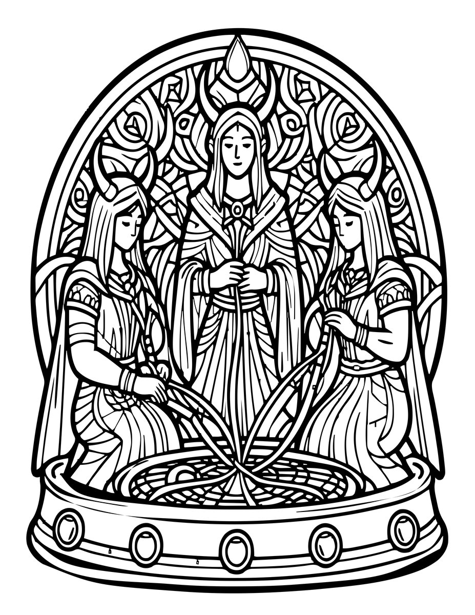 Norns at Well - free printable coloring page