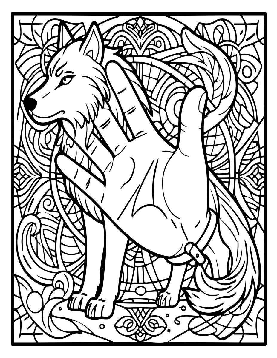 Tyr and Fenrir - free printable coloring page