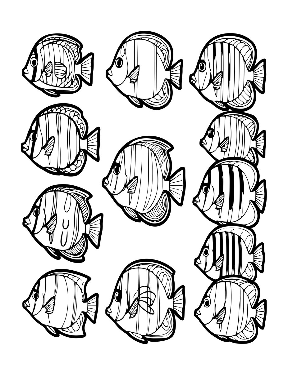 Tropical Fish School - free printable coloring page