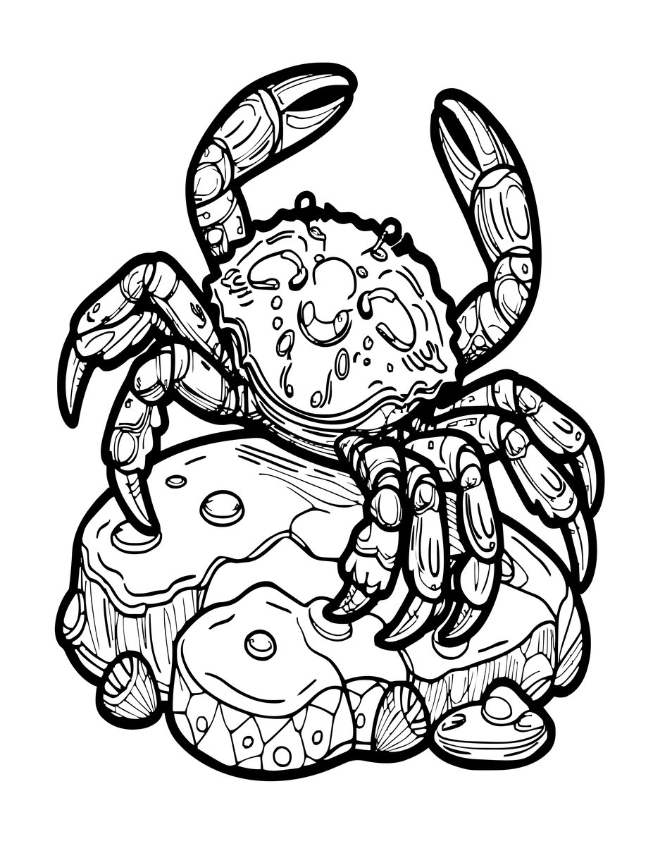 Crab on Rocks - free printable coloring page