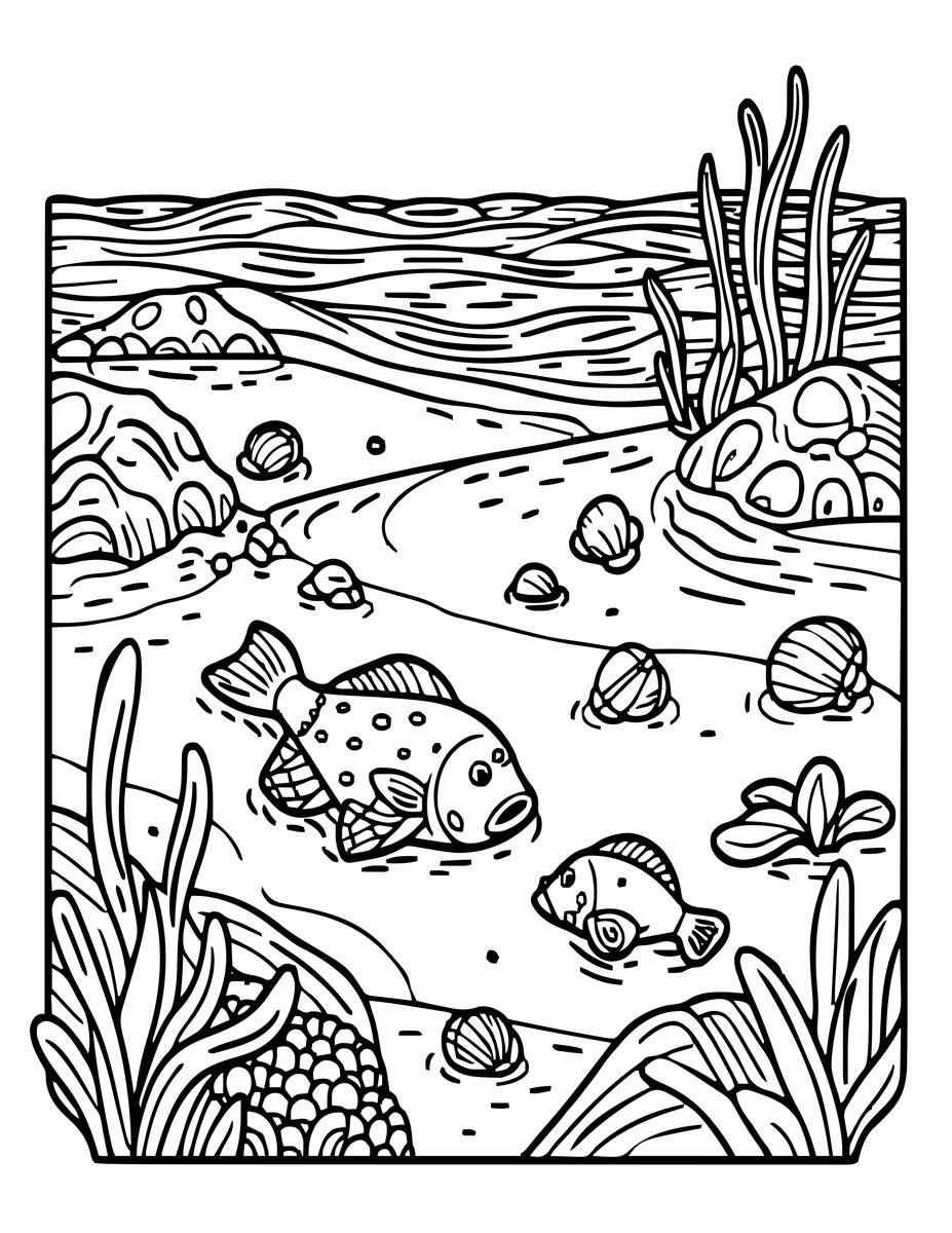 Ocean Floor Panorama - free printable coloring page