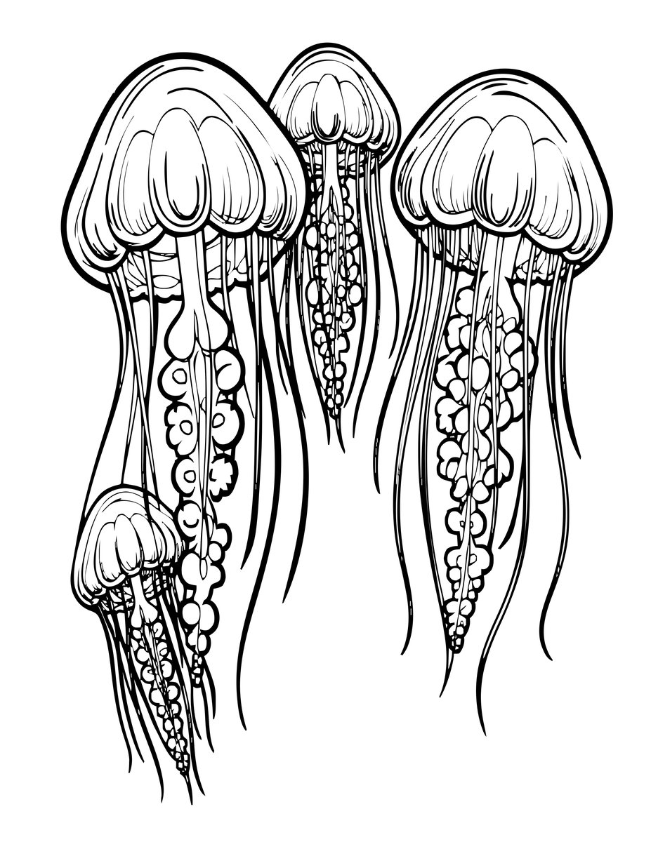 Jellyfish Bloom - free printable coloring page