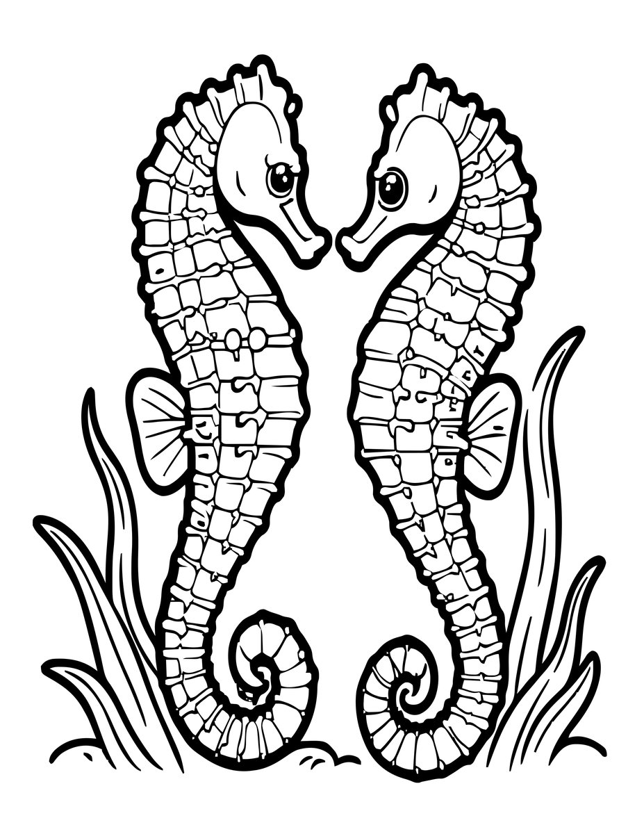 Seahorse Pair - free printable coloring page