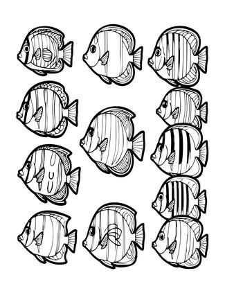 Tropical Fish School - Free printable coloring page